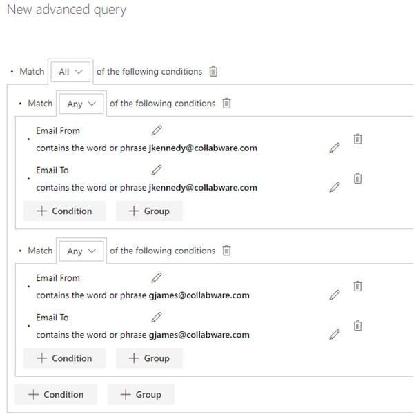 Collabspace Advanced Query Email Conditions