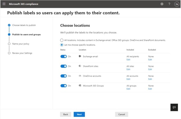 M365-Publish-Labels-Different-Locations