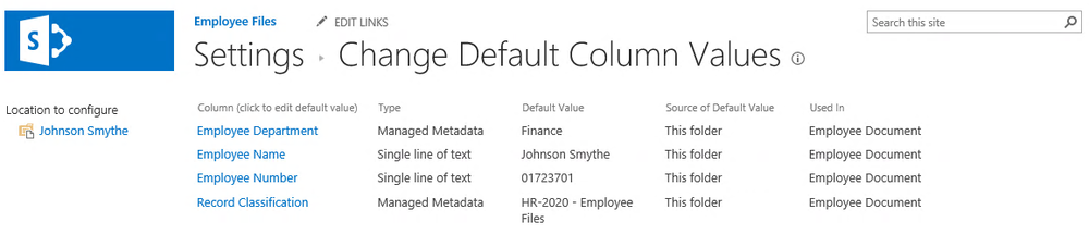SharePoint Column default values for case management library.