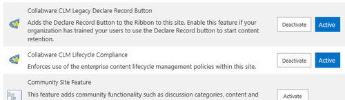 Activating the Collabware CLM Legacy Declare Record Button within Site Features