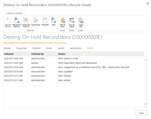 Collabware CLM Lifecycle Details Audit Tab